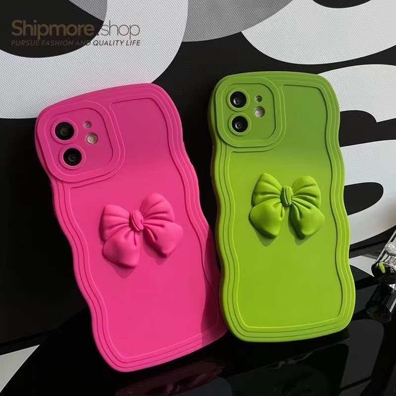 Compatible with iPhone 16 13 12 11, Large Wave Frosted 3D Bow Phone Case, Precision Cutout, Eye Protection Soft Case