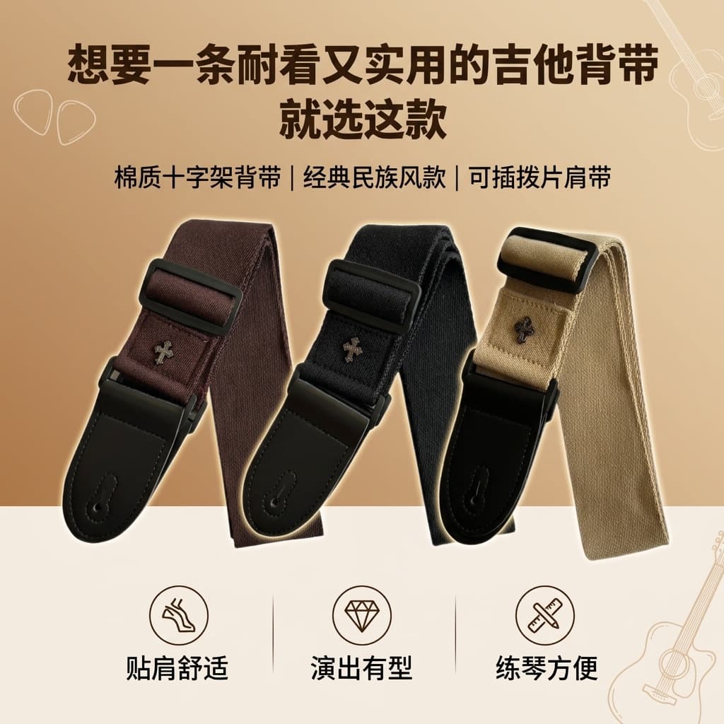 Cross and Five-Pointed Star Guitar Strap, Thickened Cotton Electric Guitar Bass Strap with Pick Holder, Unisex Personality Strap
