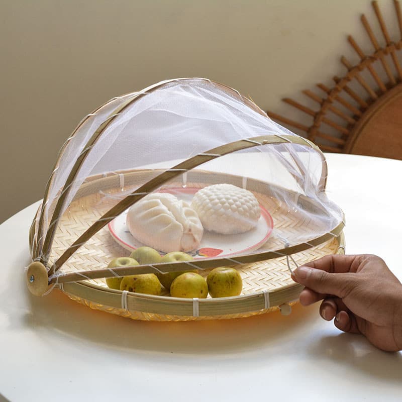 Household Drying Baskets, Round Winnowing Trays, Ethnic Shallow Decorative Bamboo Weave Handmade Sieves, and Mosquito-Proof Vegetable Covers