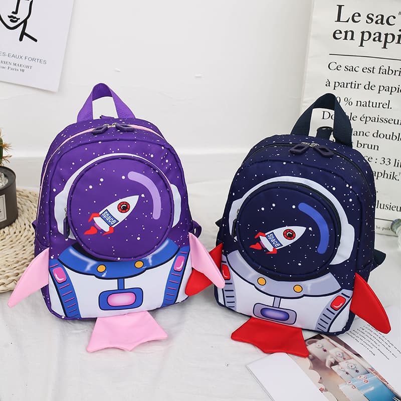 Export Children's Anti-Lost Backpack with Leash for 1-3 Years Old, Space Rocket Design Kindergarten Backpack Early Education Bag