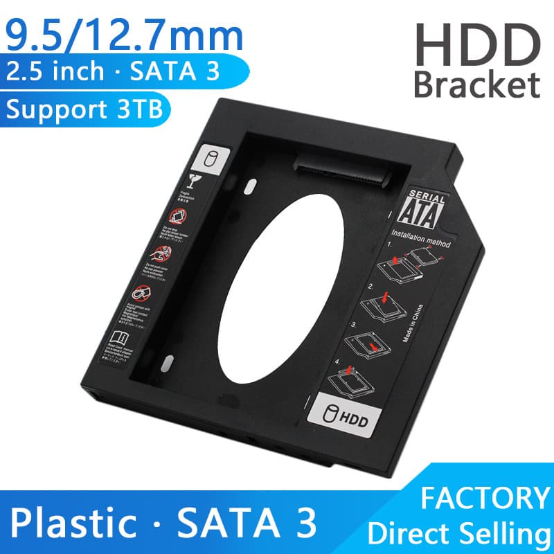 Plastic 9.5/12.7mm SATA3 SSD HDD Adapter Optical Bay for Laptop