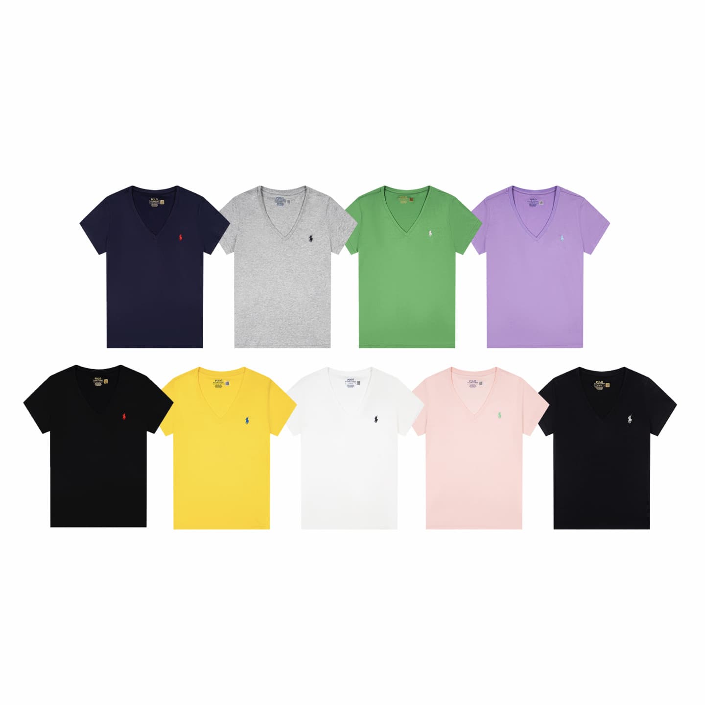 Cross-border scannable~ RL trendy niche Ralph Lauren women's classic pony logo V-neck simple stylish versatile T-shirt~ available