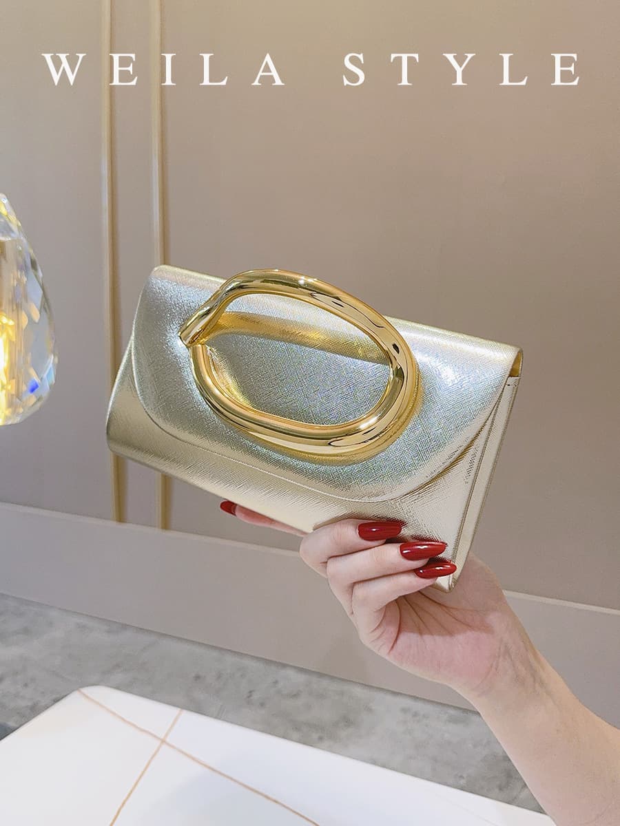 Cross-border European and American glossy clutch bag metal decoration evening bag fashion banquet party chain women's bag