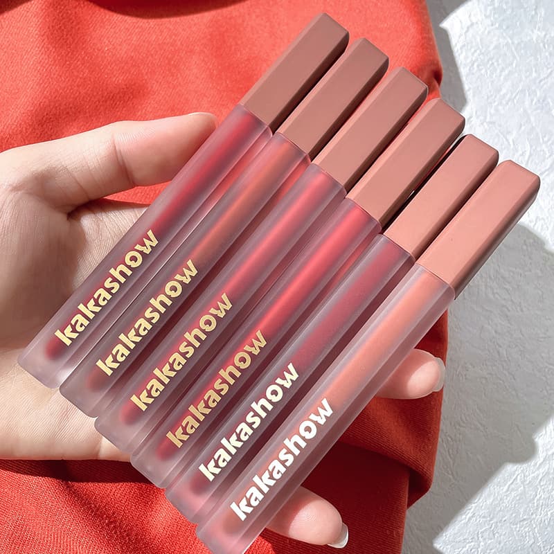 Kakashow Pink Satin Lip Glaze Velvet Matte Whitening Lipstick Not Easy to Stick Cup Lip Gloss Lip Mud Cosmetics Wholesale
