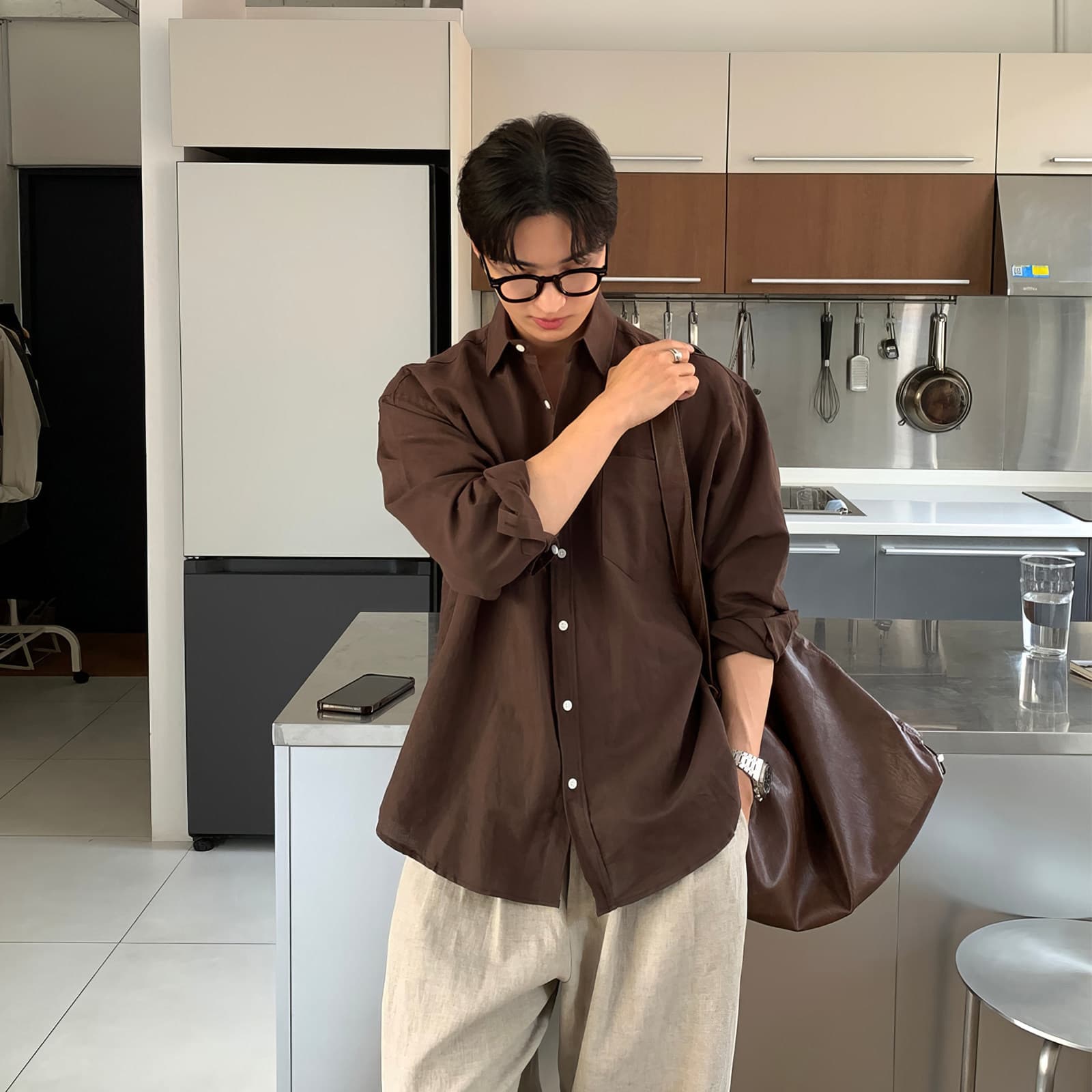 Maillard Brown Long-Sleeved Shirt for Men, Summer Korean Style Trendy Old Money Style Versatile Business Style Non-Iron Shirt