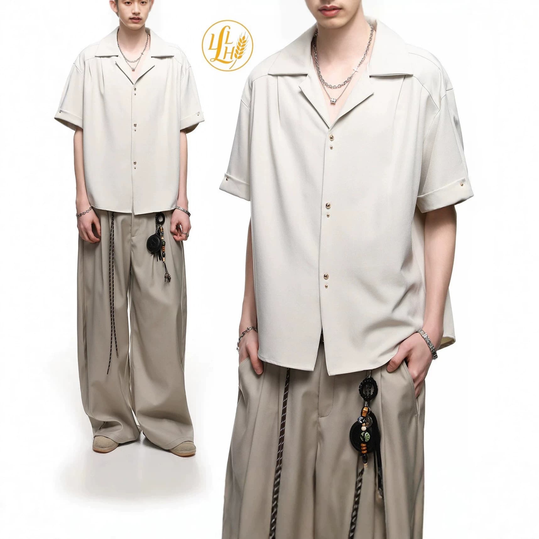 Men's Short-Sleeve Shirt Summer Thin Drop-Shoulder Ice Silk Five-Sleeve Shirt High-End Slim Half-Sleeve Shirt