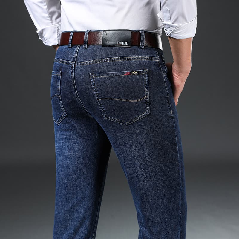 Wholesale New Autumn Winter Business Men's Straight Thick Stretch Jeans Long Pants Casual Trousers