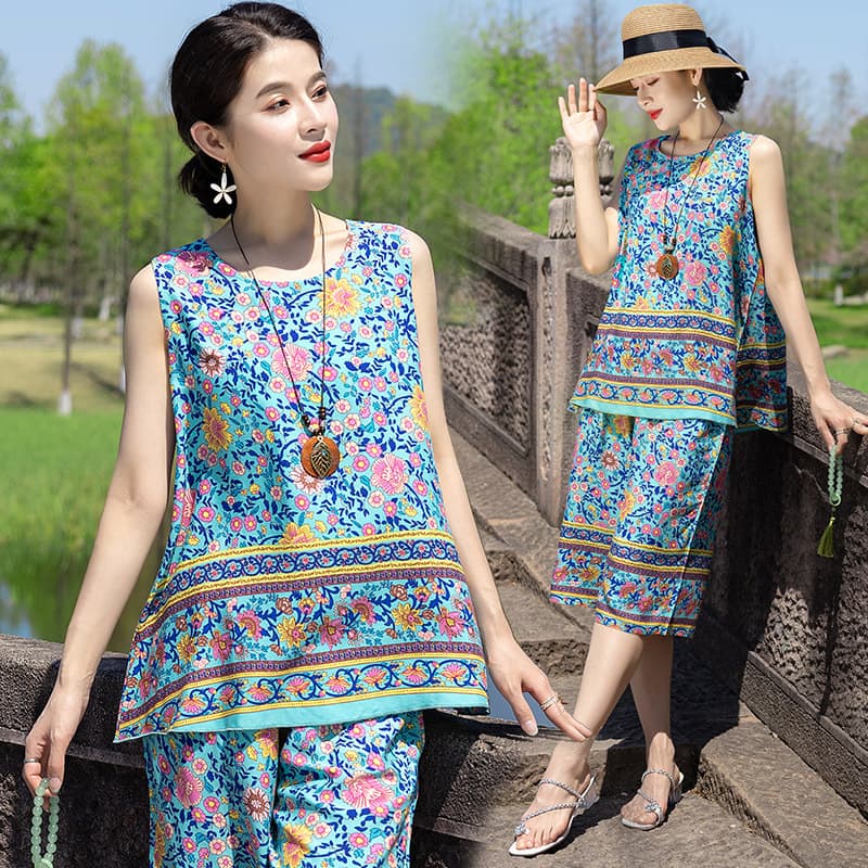 Women's Pajama Vest and Shorts Cotton Silk Set, Plus Size Summer Loungewear for Middle-aged and Elderly, Two-piece Set
