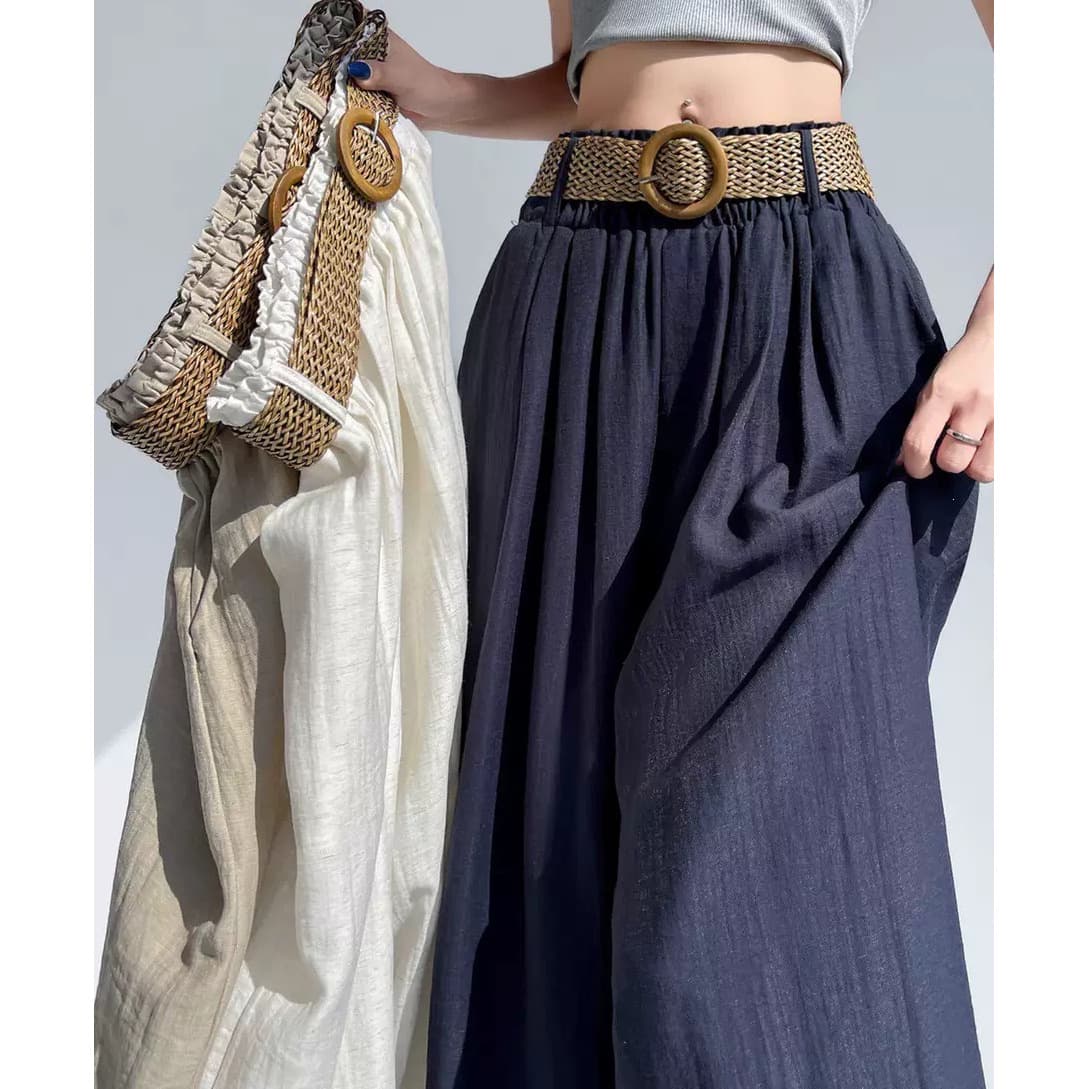 Linen and Cotton Casual Wide-Leg Pants for Women, Summer Thin, Flowing Straight-Leg, Slimming, Loose Floor-Length Trousers and Skirts