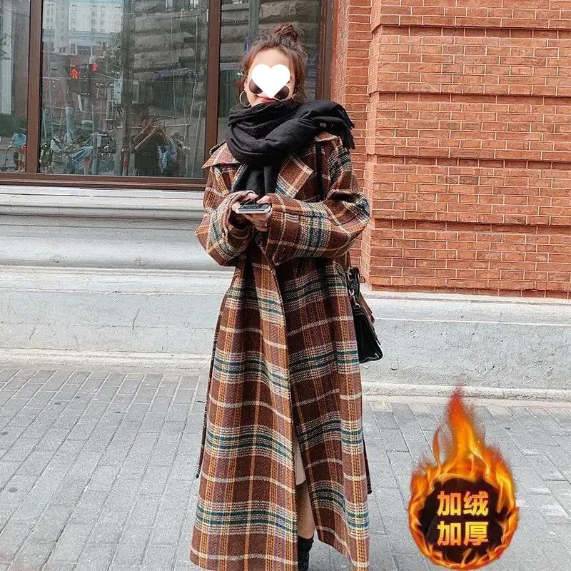 Hepburn Style Wool Coat Winter Thickened 2025 Retro Elegant Lady Plus Size Long Knee-Length Wool Coat for Women
