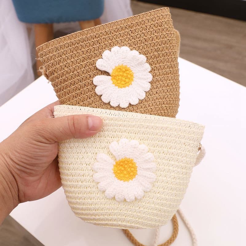 Summer Children's Girls' Crossbody Small Bag Trendy Western Style Straw Bag Little Girl's Baby's Fashionable Cute Daisy Bag