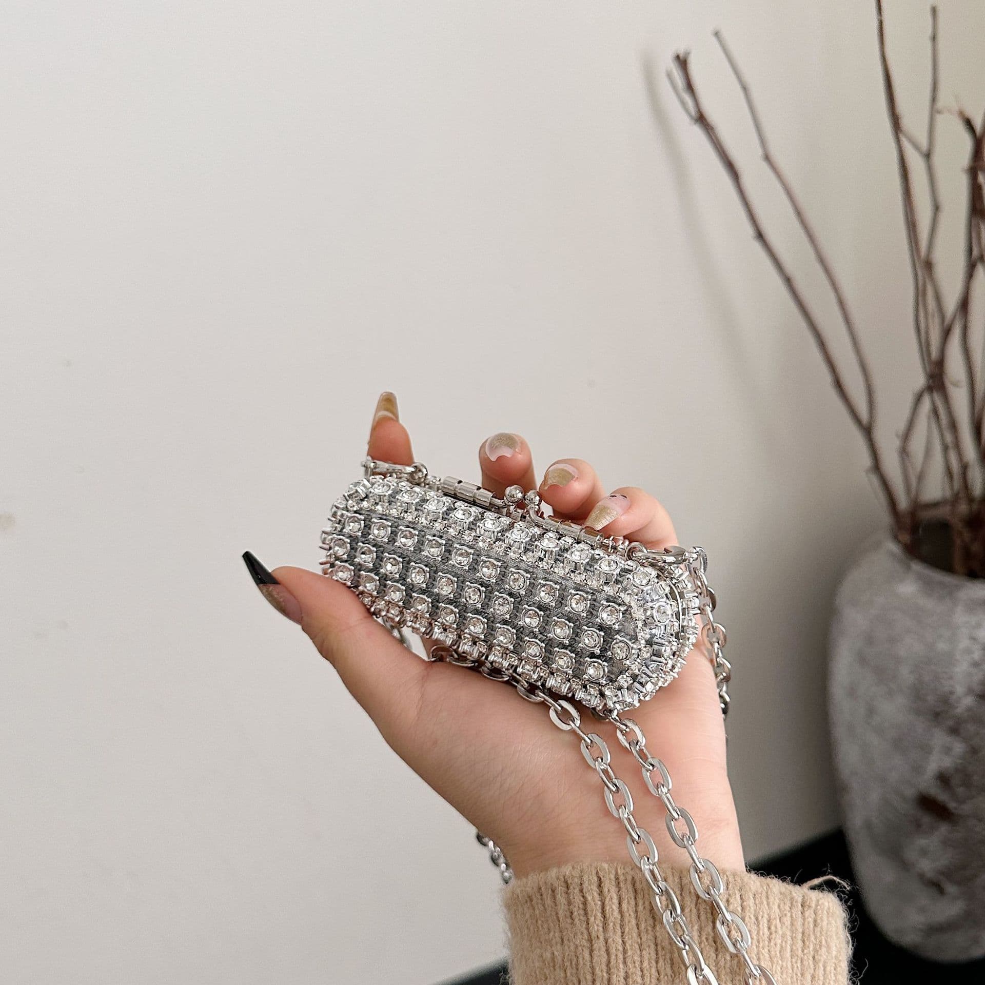 Women's Bags 2025 New European and American Fashion Rhinestone Evening Bag Ins Versatile Chain Crossbody Mini Lipstick Bag