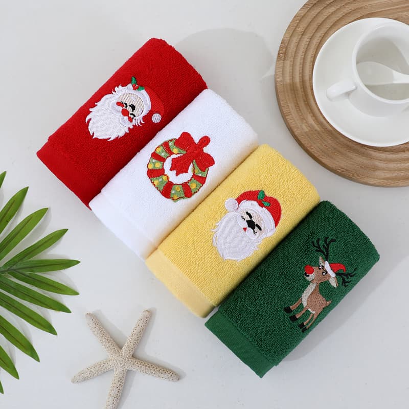 Towel Factory Wholesale Christmas Embroidered Towels 32*45, All-Cotton 32-Ply, Foreign Trade Cross-Border Custom Face Towels