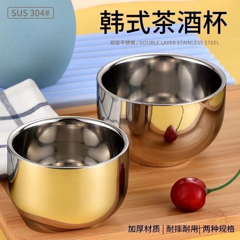 304 Stainless Steel Wine Cup for Baijiu Beer Cocktail Liquor Double-layer Thick Household Tea Cup 100/180ML