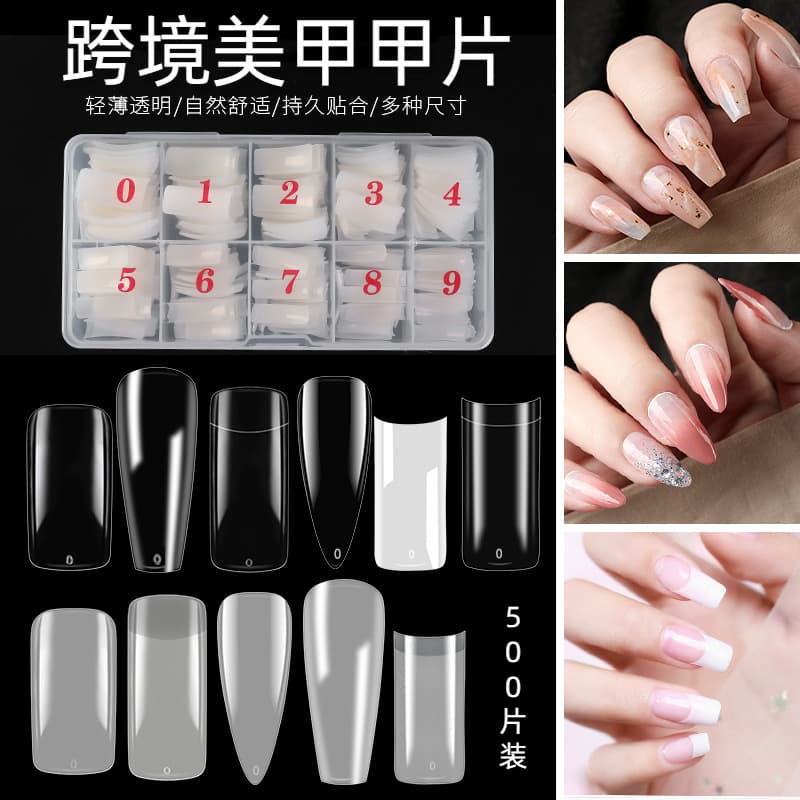 500pcs Boxed French Nail Tips, Half-Cover False Nails, Transparent Natural Color