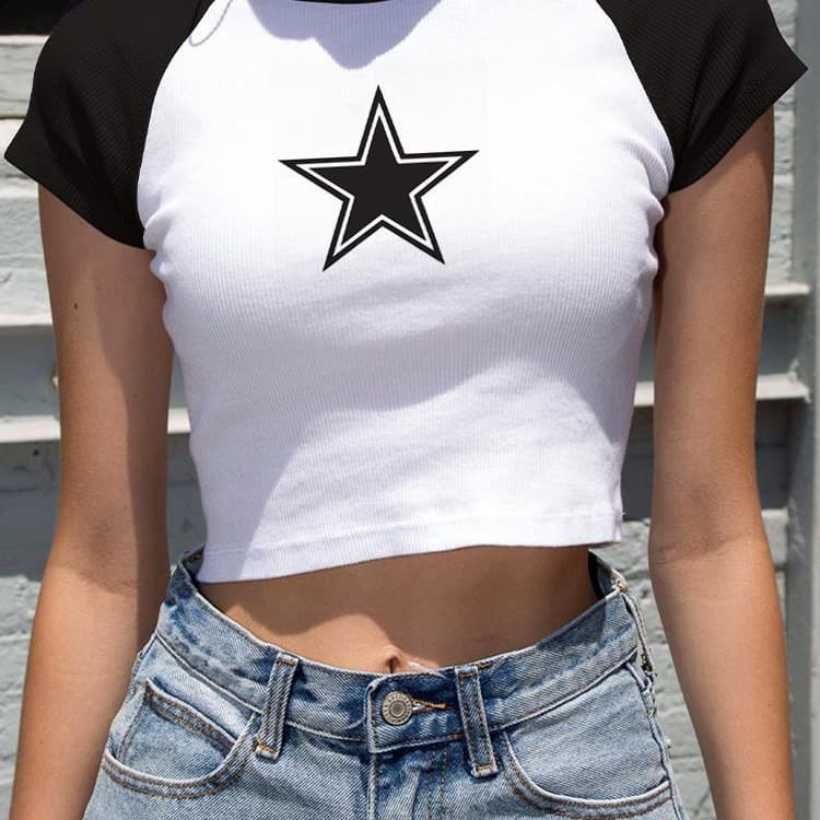 Y2K Star Crop Top T-shirt Summer Fashion Unique Pentagonal Star Crop Crop T-shirt Short Outfit for Women