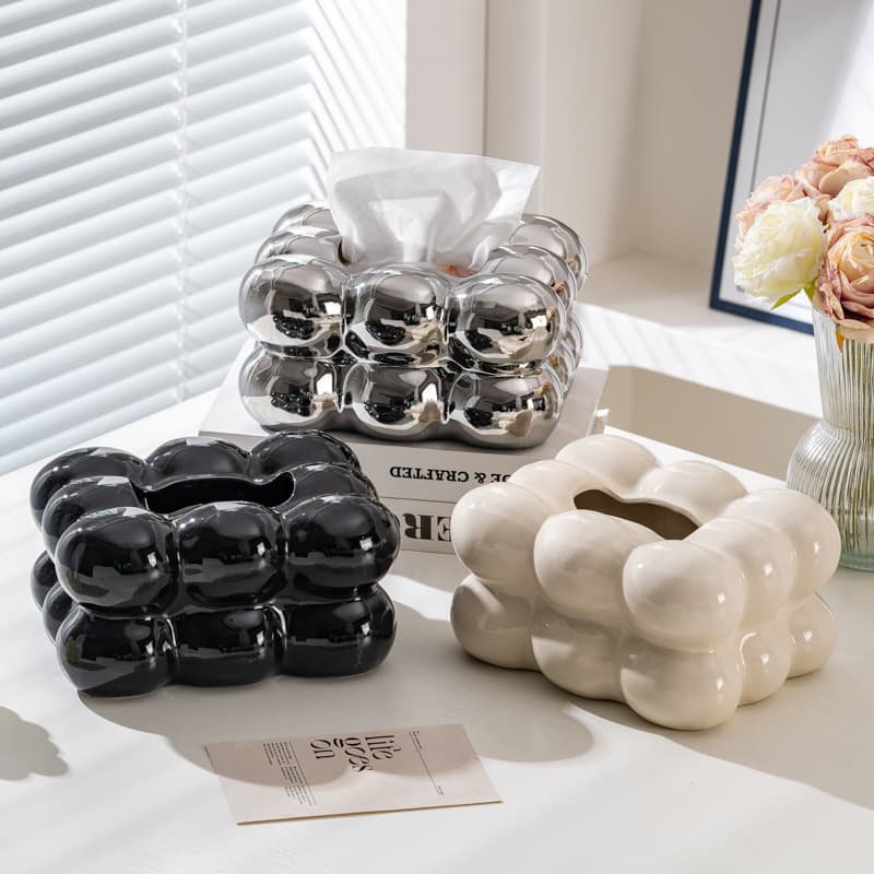 Ceramic tissue box with cotton candy cloud design, minimalist luxury style, suitable for home and commercial use, living room and bedroom, desktop tissue box ornament.