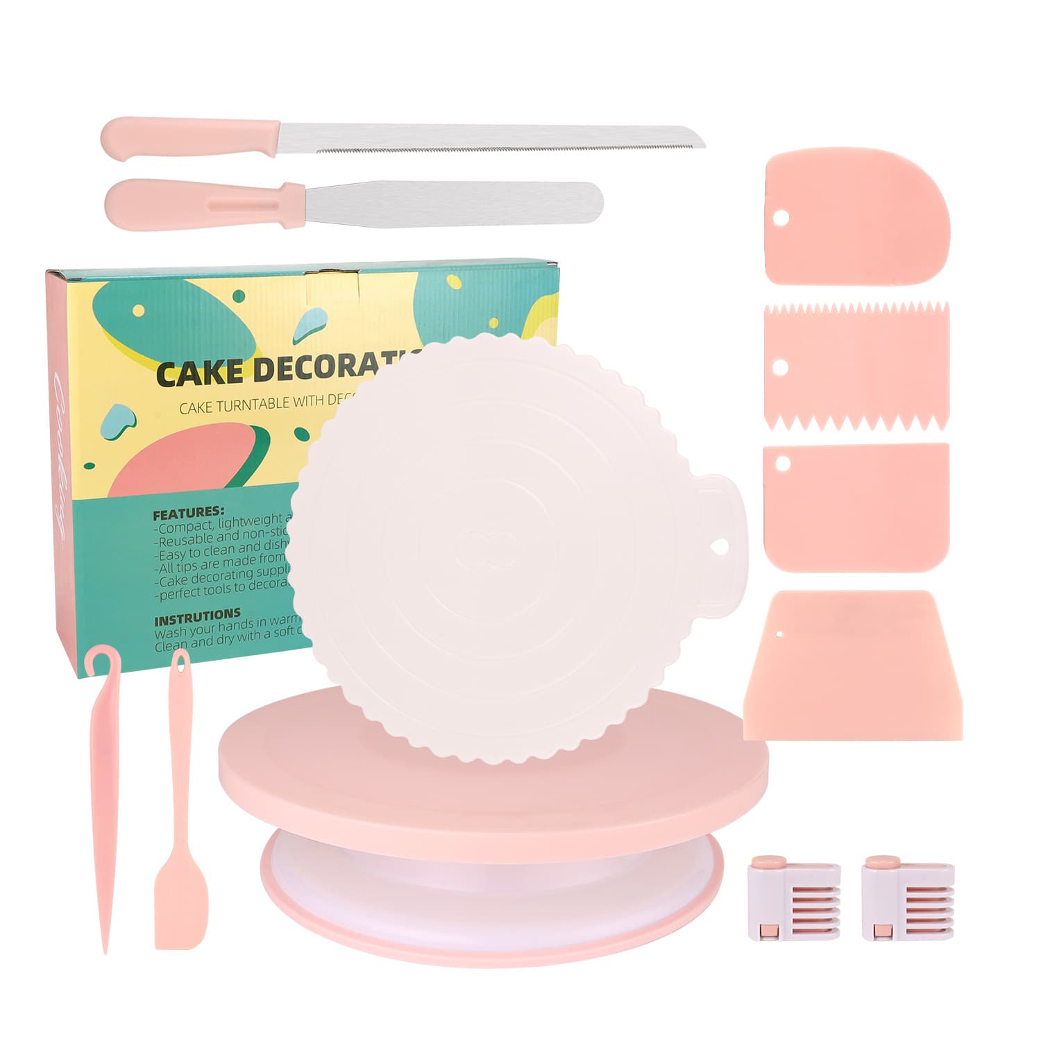 Cross-border 12-piece cake turntable decorating table Nordic style baking tool set decorating scraper cake making set