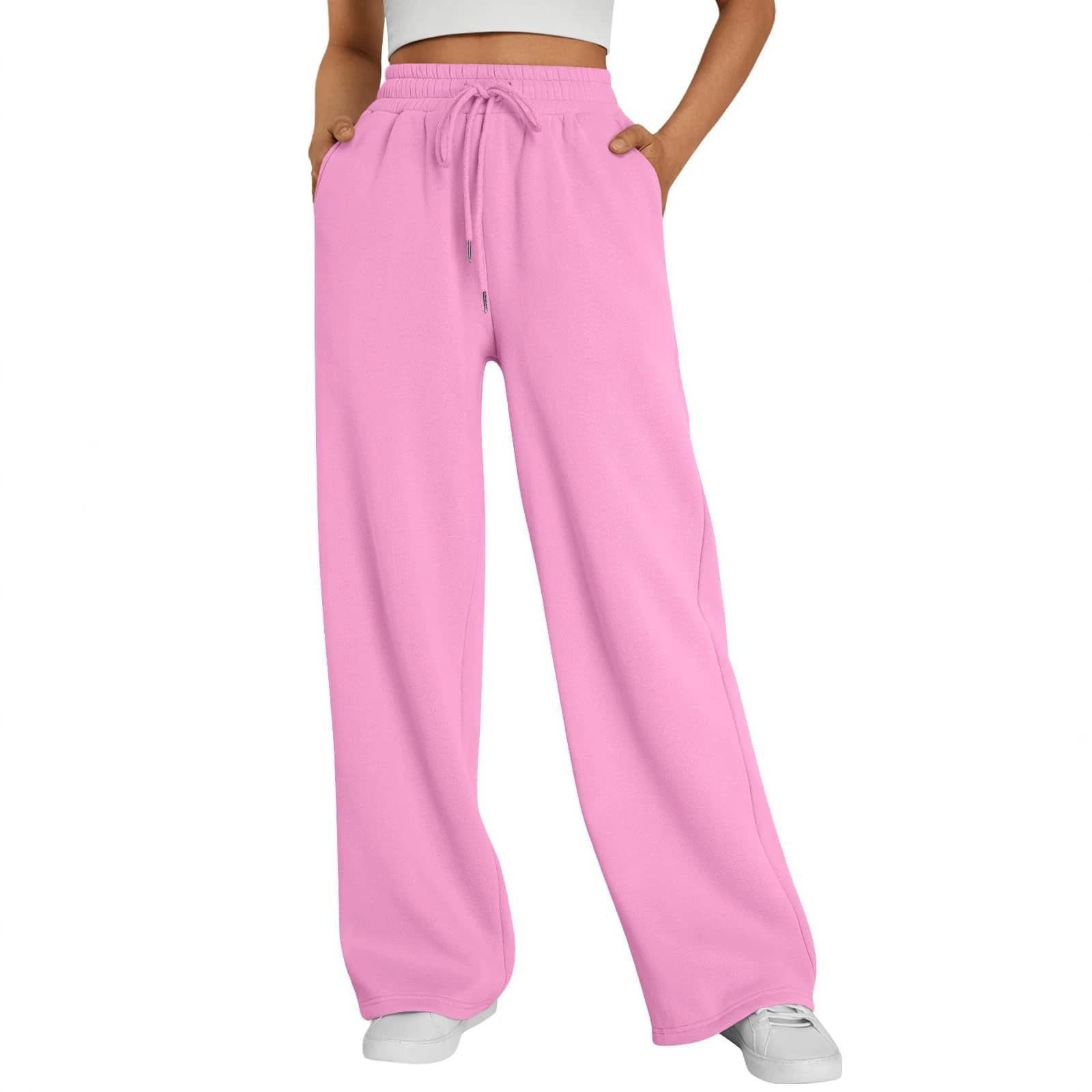 Cross-border e-commerce Amazon European and American unisex solid color casual loose fleece-lined wide-leg sweatpants
