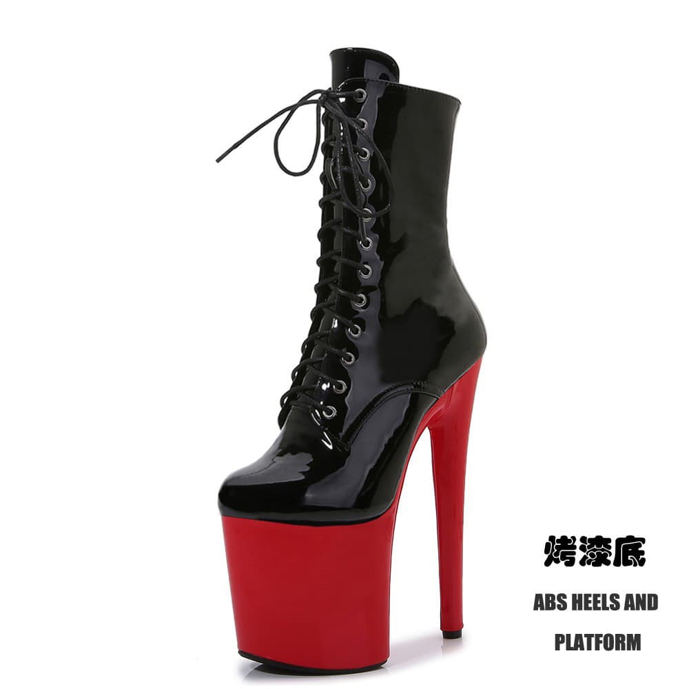 AliExpress 20cm High Heel ABS Painted Sole Sexy Night Light Patent Leather Model Show Pole Dance Ankle Boots