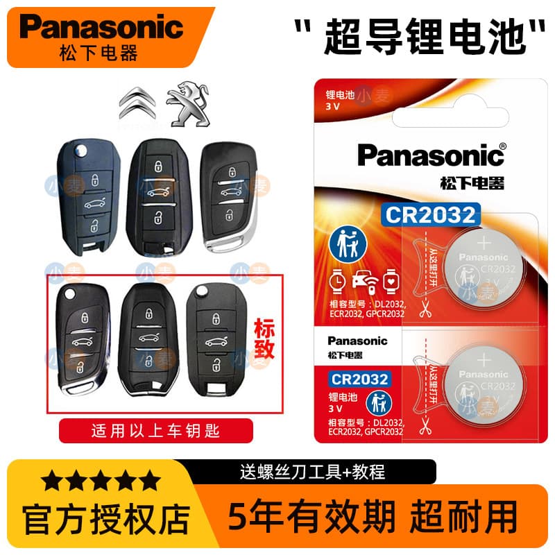 Panasonic CR2032 Car Key Remote Battery for Dongfeng Peugeot 408