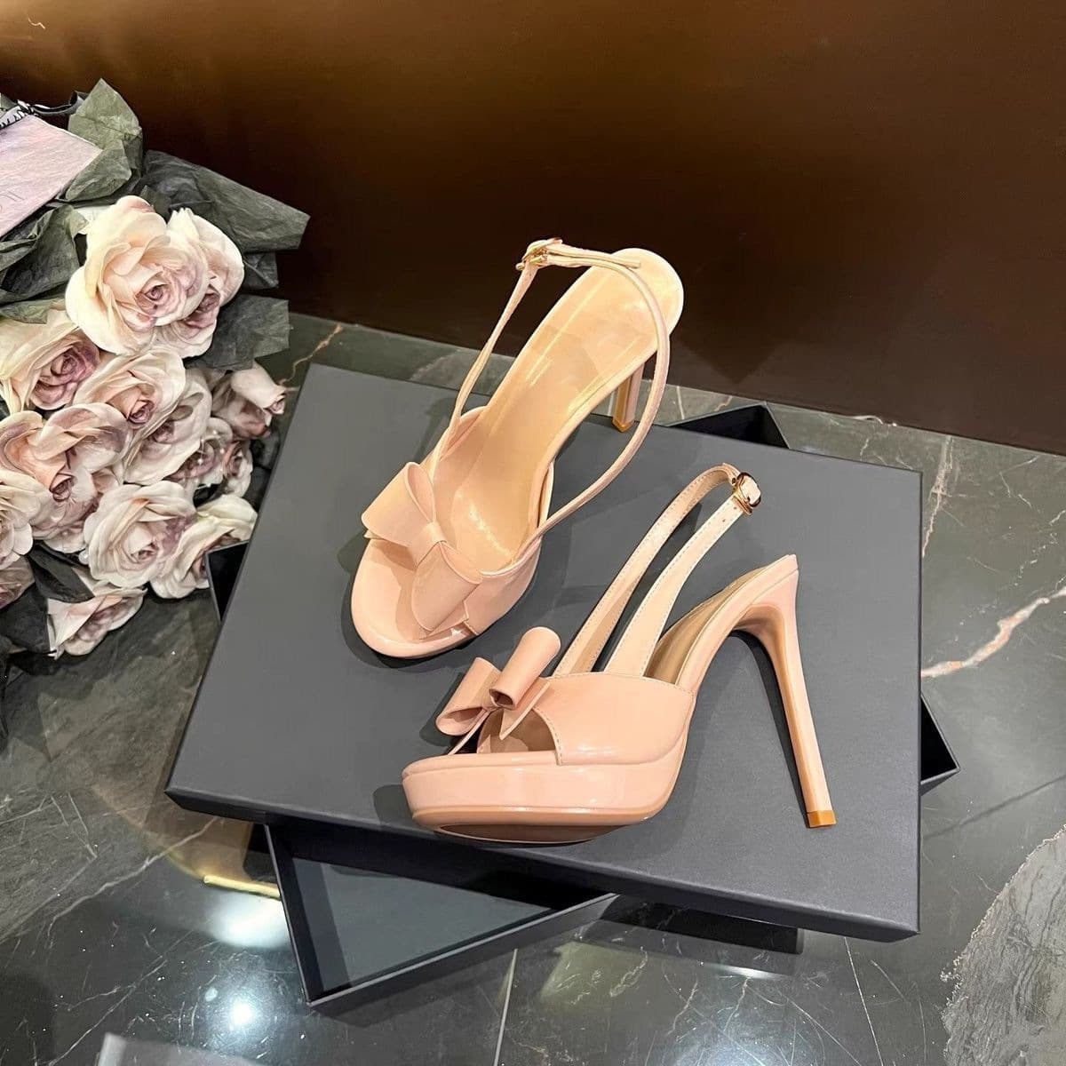 2026 Summer New Nude Bow Sexy Comfortable Platform Stiletto Heel Women's Sandals with One-Strap Fairy Style