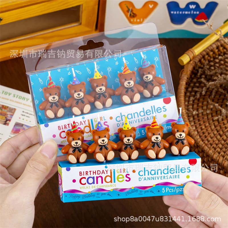 Korean-style Ins Retro Hat Bear Birthday Candle Baking Cake Decoration Candle Children's Holiday Internet-Famous Candle