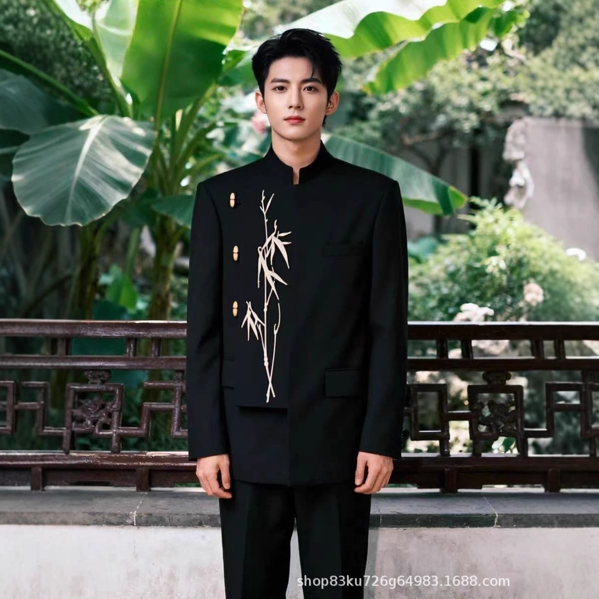 Jinfu Garment Factory New Chinese Style Stand Collar Summer Zhongshan Suit with Thousand-Stitch Golden Bamboo Embroidery Groom Wedding Set