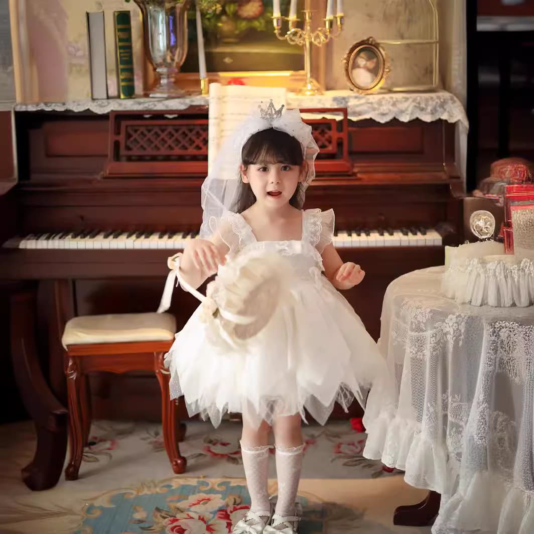 Clearance, no returns or exchanges: Children's White Wedding Dress, Lolita Princess Dress for Girls, Flower Girl Gown