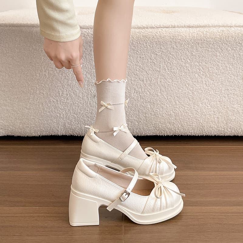 French Chunky Heel JK Shoes for Dresses Women's 2026 Spring Summer New Fairy Style Bow Silver Mary Jane Shoes