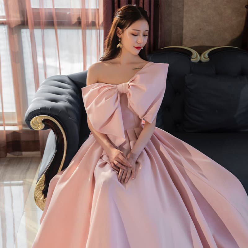 2026 Summer New One-Shoulder Wedding Toast Dress Engagement Bow Tie Elegant Student Graduation Host Evening Gown