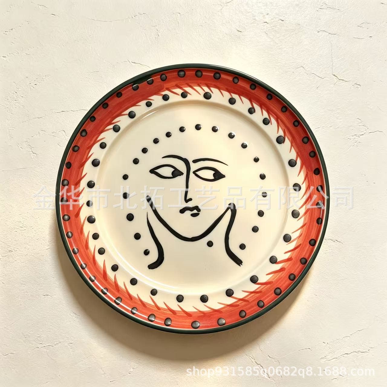 Cross-border hand-painted ceramic plate, deep dish for home use, abstract brutalism, Mediterranean folk porcelain plate