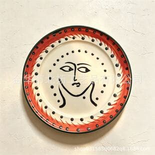 Hand-painted Ceramic Deep Plate, Home Use, Abstract Fauvist, Mediterranean Folk Art Plate