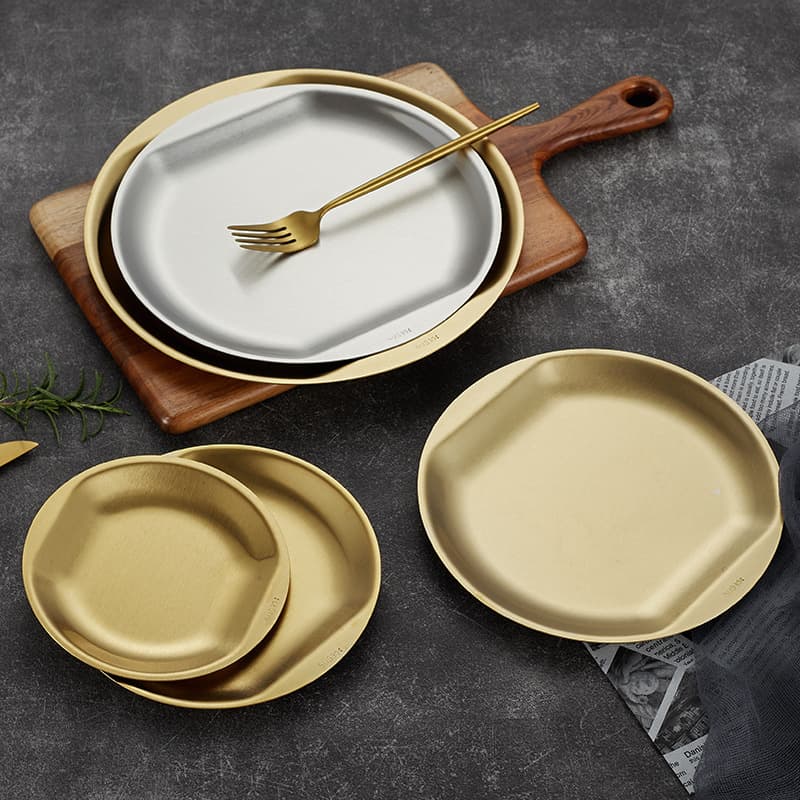 304 Korean-style Flat Shallow Plate Appetizer Plate Round BBQ Plate Steak Snack Plate Gold Creative Dessert Dish