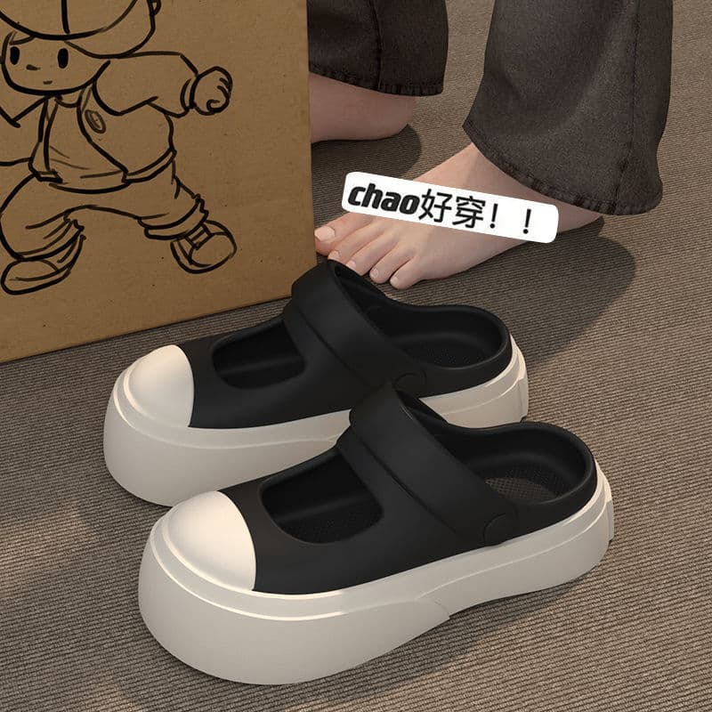 Celebrity Same Style Mary Jane Flip-flops Women's Summer New Closed-Toe EVA Thick Soft Sole Anti-slip Office Outdoor Ins