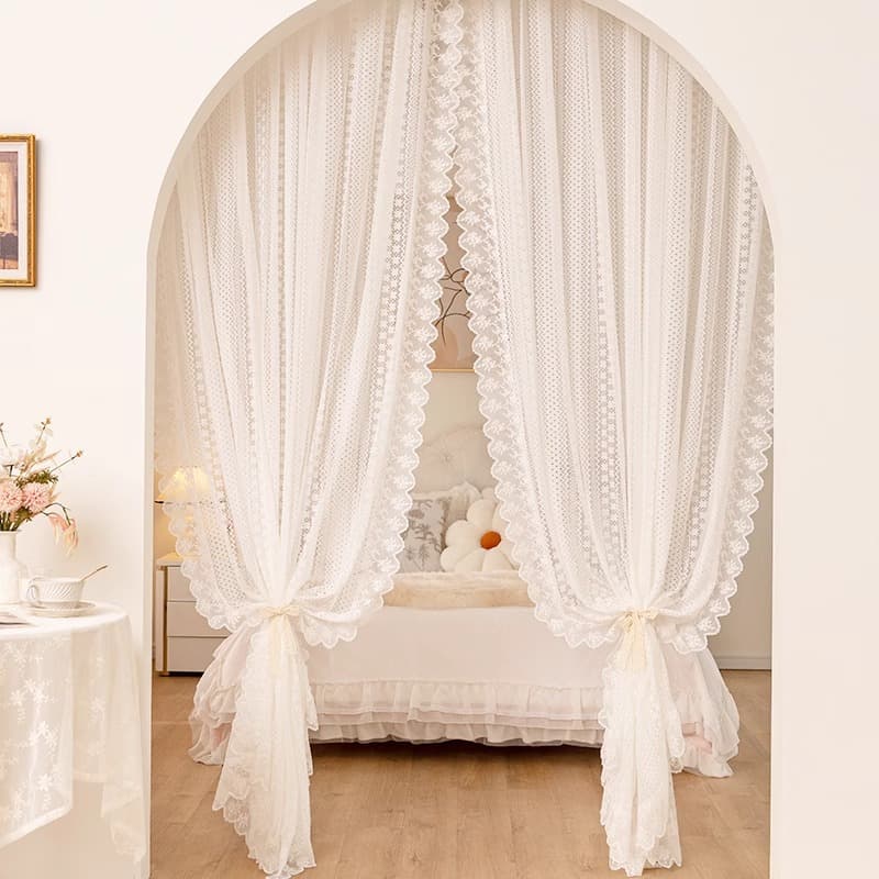 French Lace Arch Door Curtain, Partition Curtain, No-Drilling Installation, Bedroom Privacy Screen, Home Curtain