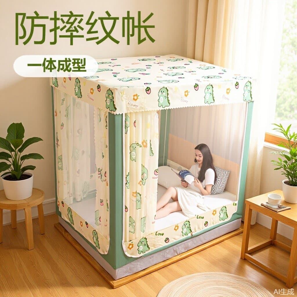 Household bed curtain blackout mosquito net integrated 2025 children's yurt bed curtain anti-fall mosquito net baby prevents falling out of bed