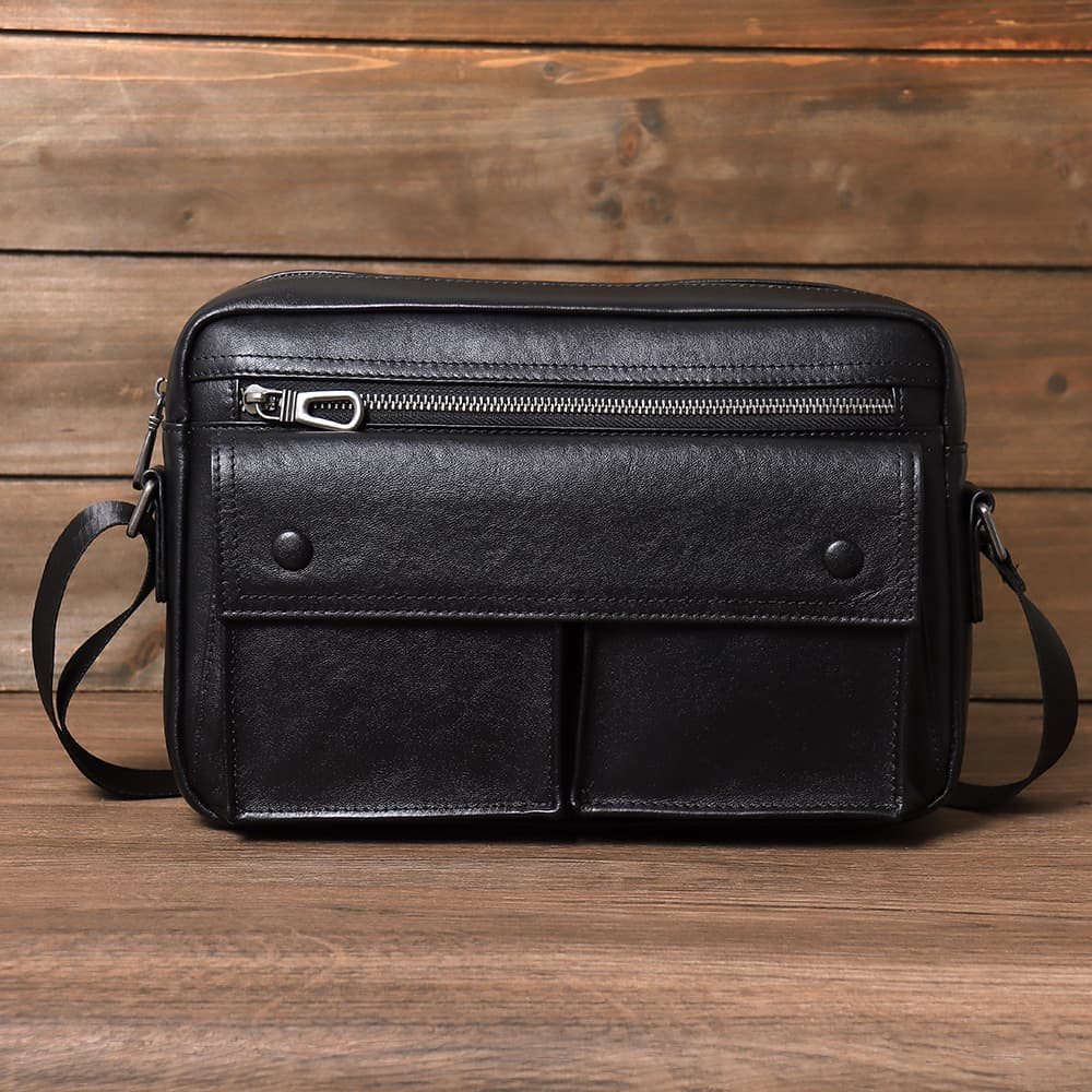Men's Crossbody Bag Genuine Leather Japanese and Korean Trendy Niche Messenger Bag Casual Top Layer Cowhide Vegetable-Tanned Leather Shoulder Bag