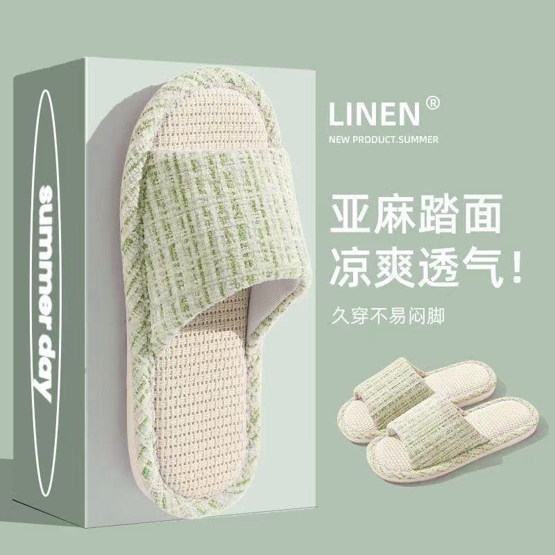 New Japanese linen small fragrance slippers for couples spring and autumn indoor silent non-slip Japanese cotton and linen slippers for women spring and summer