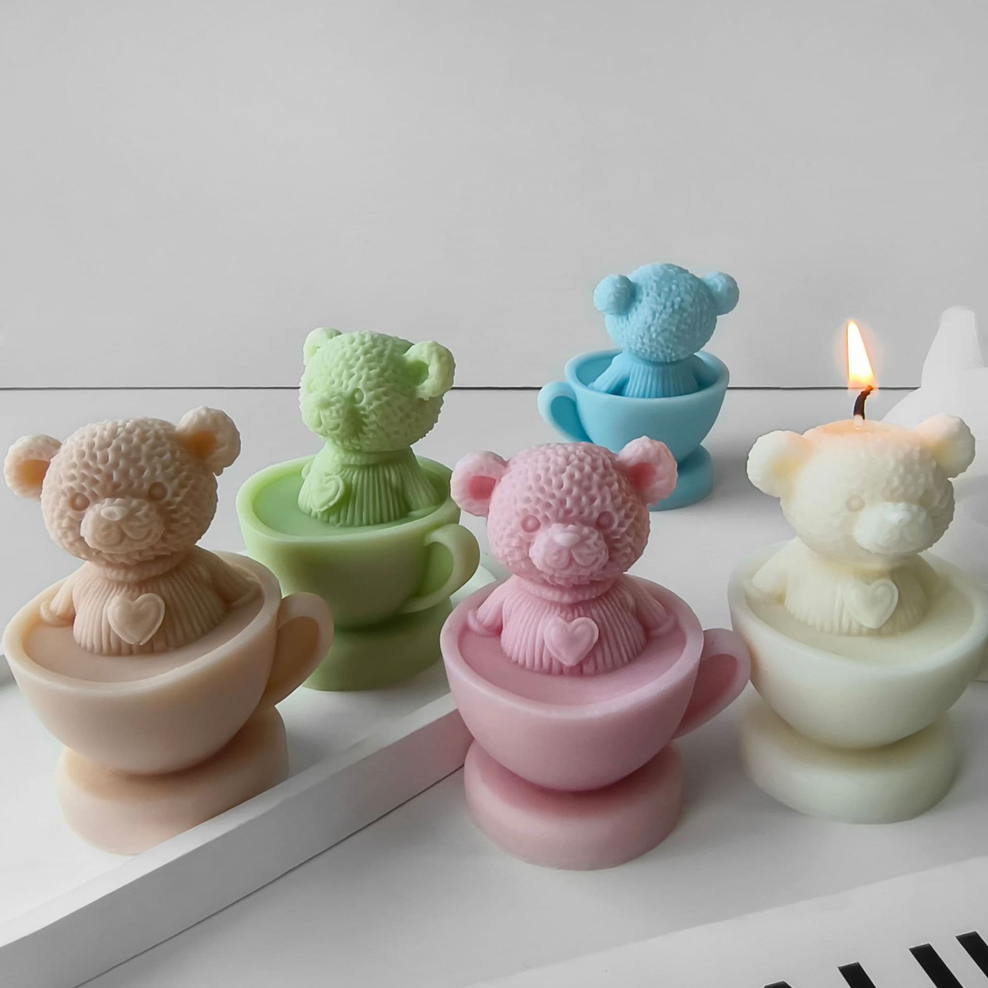DIY Teacup Bear Candle Silicone Mold Aromatherapy Plaster Candle Handmade Soap Cute Bear Decorative Ornament Mold