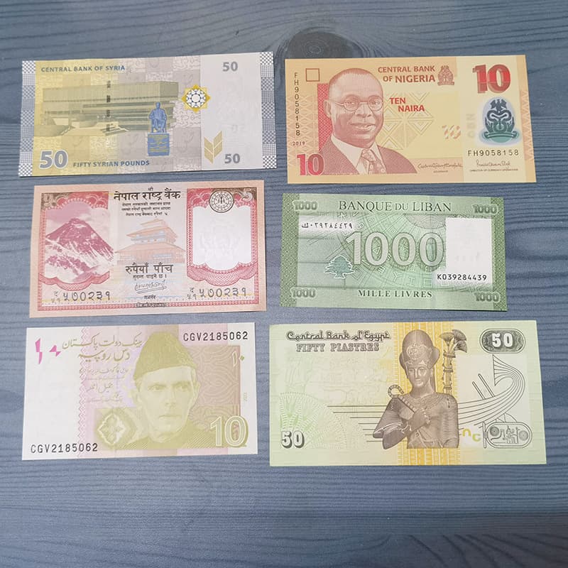 Foreign Currency Banknotes Real Money Red Envelope Collection Brand New Set of 6 Notes from Six Countries