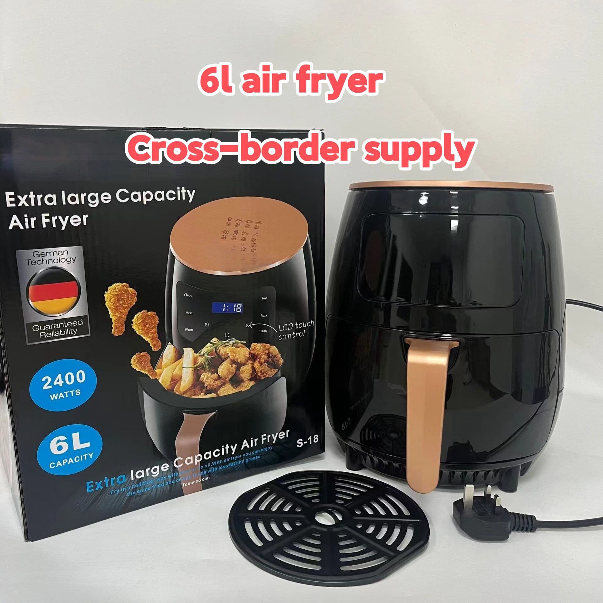 Foreign Trade Cross-Border Air Fryer 6L 8L Large Capacity Visible Air Fryer Fully Automatic Multifunctional Electric Air Fryer