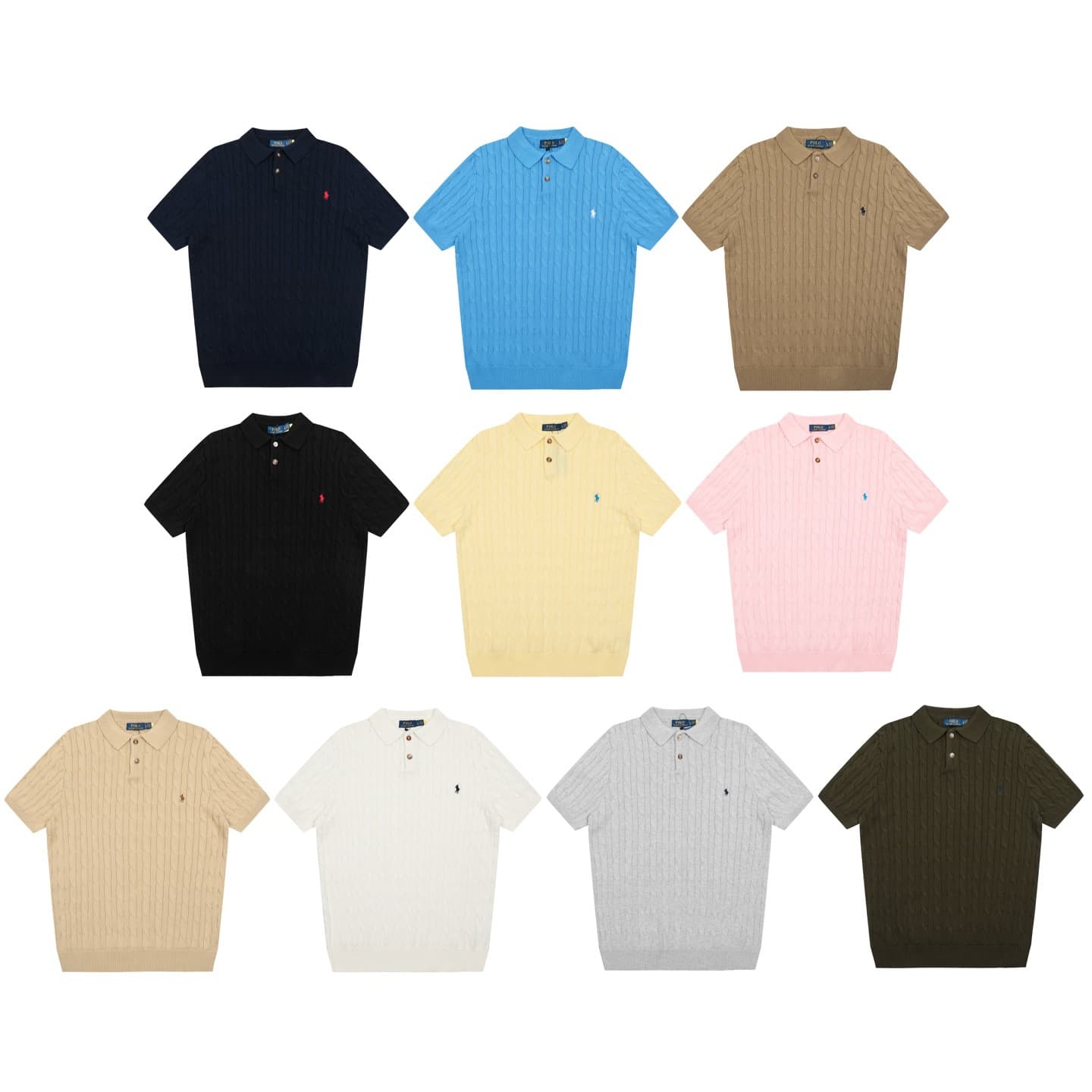 RL Ralph Lauren Knit Cable Pony Embroidery Polo Shirt Casual Unisex Short Sleeve T-Shirt
