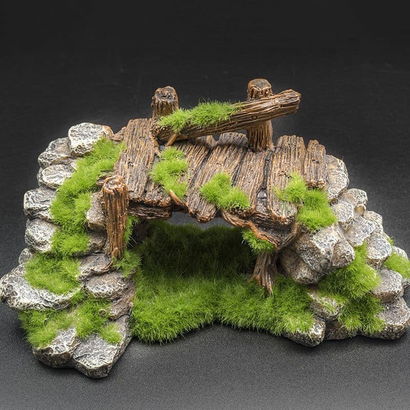 Aquarium Resin Mossy Bridge Fish Cave Decoration Aquarium Ornament Turtle Tank Landscape Faux Rock
