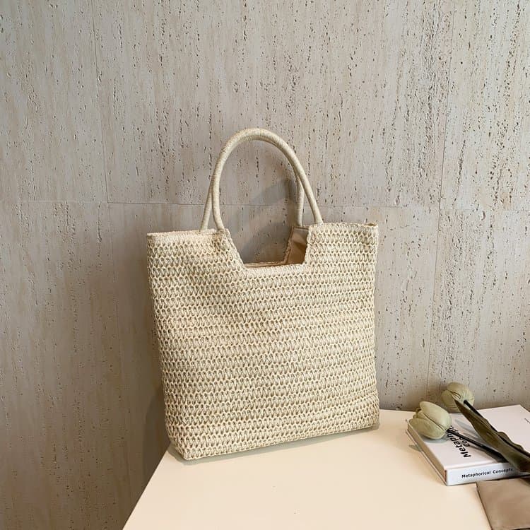 Fashionable Straw Bag Women's Versatile Solid Color Woven Bag New Vacation Beach Bag Large Capacity Shoulder Tote Bag