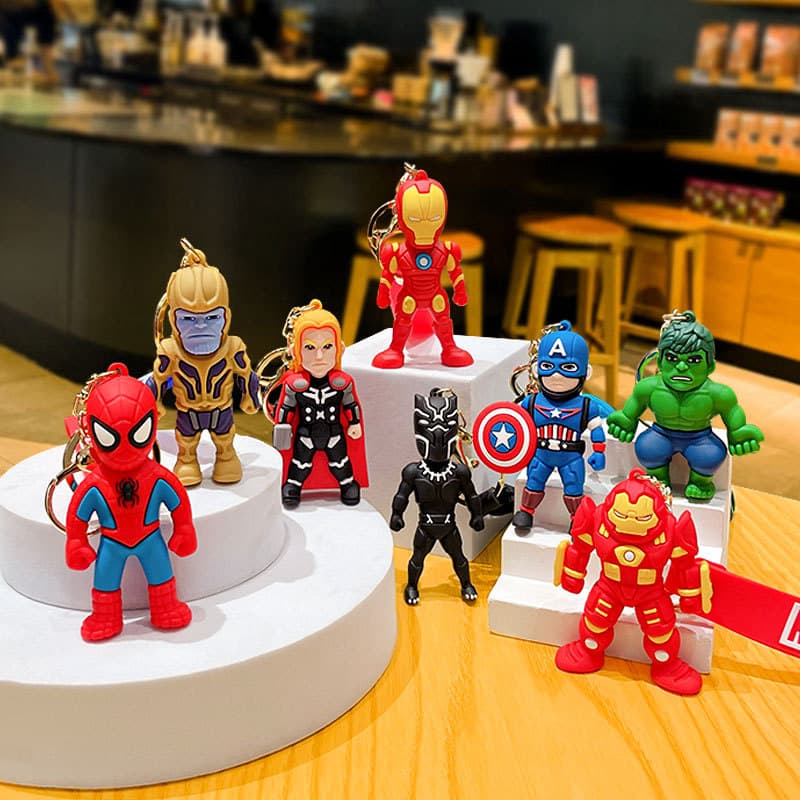 Trendy Avengers Action Figure Keychain Student Backpack Charm Children's Bag Keychain Gift Wholesale