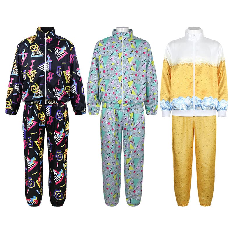 80s Disco Sportswear 3D Digital Print Beer Retro Style 80s Theme Party Set