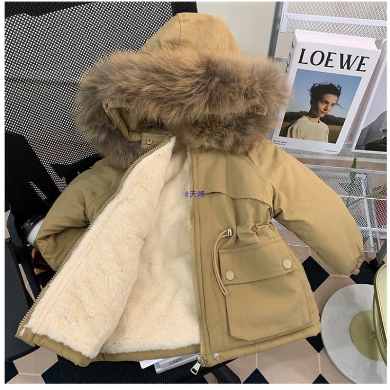 Girls' Fleece-Lined Cotton Coat Winter Fashionable Thick Parka 2022 New Children's Cotton Jacket