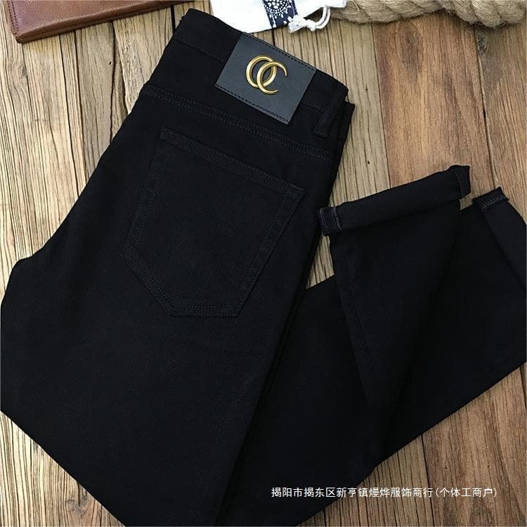 Black Jeans for Men Spring/Autumn European Style Korean Trend Casual Versatile Stretch Slim Fit Tapered Pants