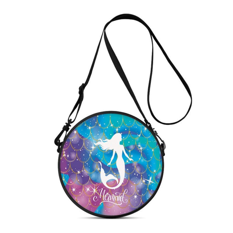 Cross-border Mermaid Women's Round Crossbody Bag Wearable Shoulder Bag Polyester Multifunctional Cosmetic Bag Storage Bag Dropshipping